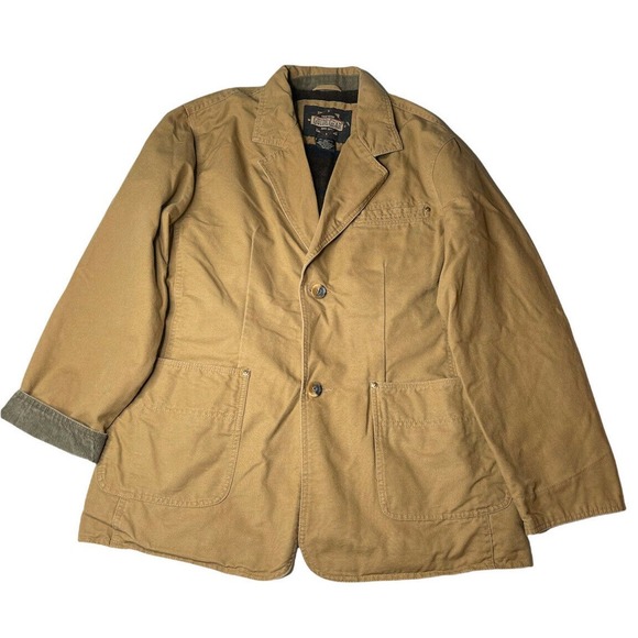Mens Guide Gear Brown Canvas Field Blazer Flannel Lined Barn Jacket Coat Size L